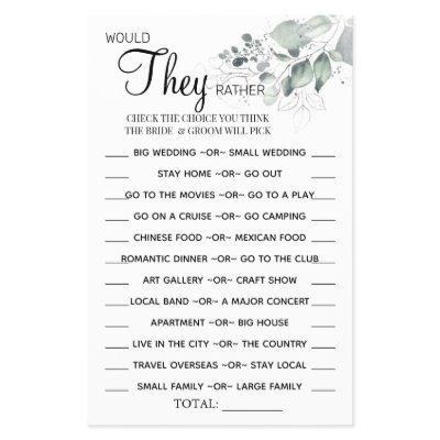 Watercolor  Would They Rather shower game card Flyer