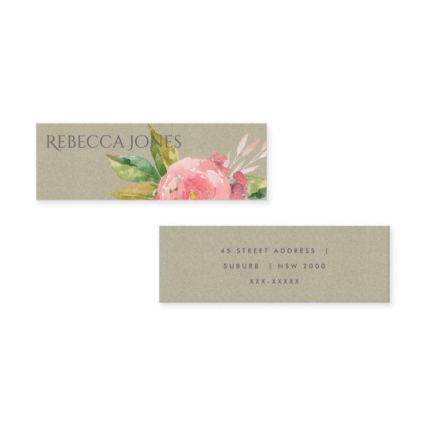 WATERCOLOUR PINK FLOWER GREEN FOLIAGE ADDRESS MINI