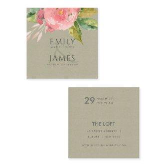 WATERCOLOUR PINK FLOWER GREEN FOLIAGE  WEDDING SQUARE