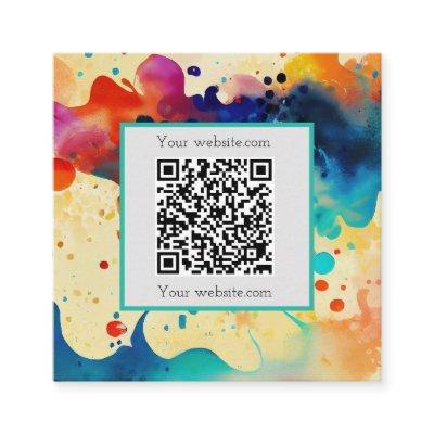Watercolour, QR code Minimalist, Blue, Red, Yellow Square