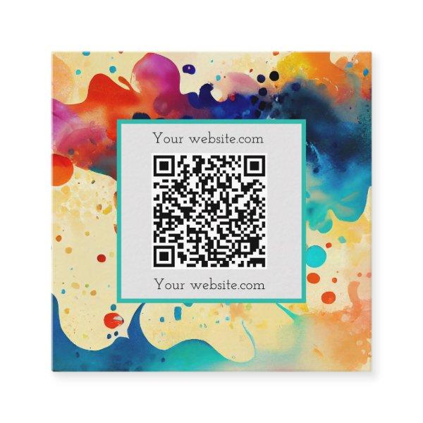 Watercolour, QR code Minimalist, Blue, Red, Yellow Square