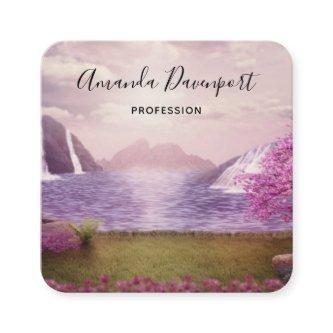 Waterfalls & Cherry Trees around a Lake Square