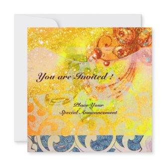 WAVES , bright red brown yellow blue pink sparkles Invitation