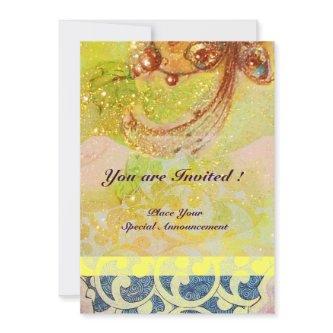 WAVES , bright red brown yellow blue pink sparkles Invitation