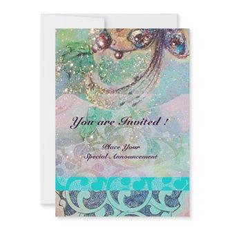 WAVES , bright red brown yellow blue pink sparkles Invitation