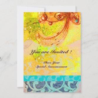 WAVES , bright red brown yellow blue pink sparkles Invitation