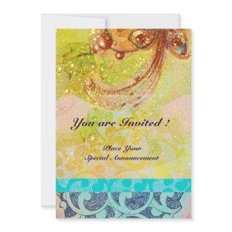 WAVES , bright red brown yellow blue pink sparkles Invitation