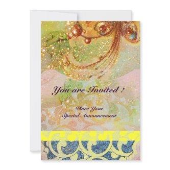 WAVES , bright red brown yellow blue pink sparkles Invitation