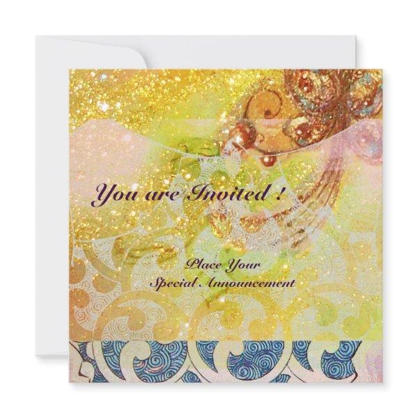 WAVES , bright red brown yellow blue pink sparkles Invitation