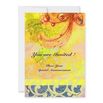 WAVES , bright red brown yellow blue pink sparkles Invitation