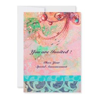 WAVES , bright red green yellow blue pink sparkles Invitation