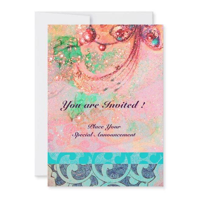WAVES , bright red green yellow blue pink sparkles Invitation