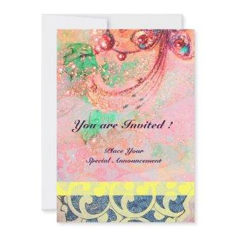 WAVES , bright red green yellow blue pink sparkles Invitation