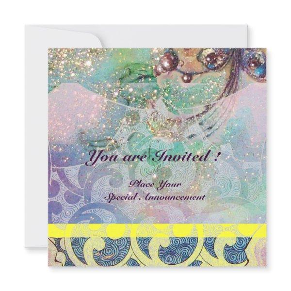 WAVES , bright yellow blue pink gold sparkles Invitation