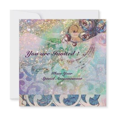 WAVES RUBY, bright red  blue pink gold sparkles Invitation