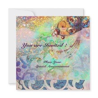 WAVES RUBY, bright red  blue pink gold sparkles Invitation