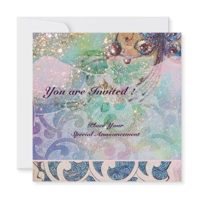 WAVES RUBY, bright red  blue pink gold sparkles Invitation