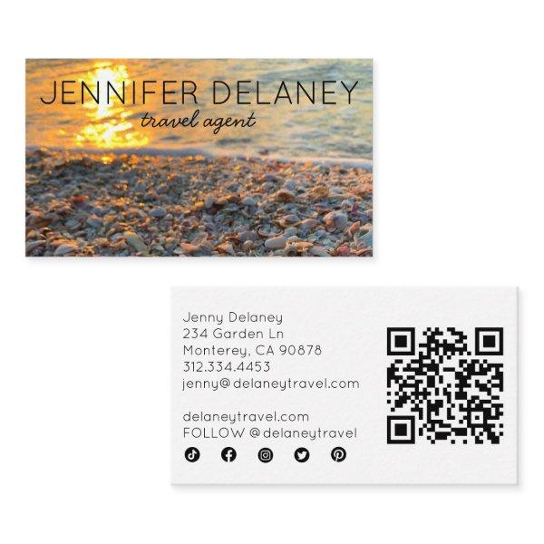 Waves Sunset Seashells Photo Travel Social Icon QR