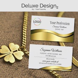 Wavy Gold Decor on Light Gray with Brand Logo