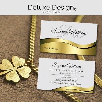 Wavy Gold Decor on Light Gray with Initials Classy