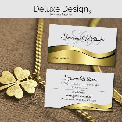 Wavy Gold Decor on Light Gray with Initials Classy