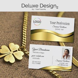 Wavy Gold Decor on Light Gray with Logo and Photo