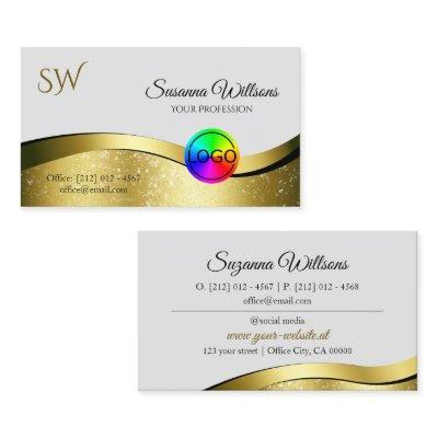 Wavy Gold Decor on Light Gray with Logo Monogram