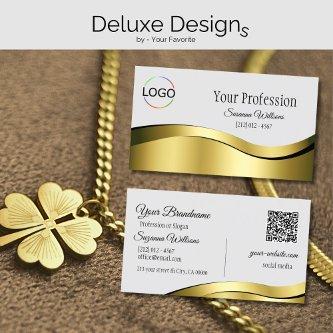 Wavy Gold Decor on Light Gray with Logo QR Code