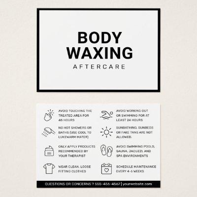 Waxing Aftercare Card Hair Removal Instructions