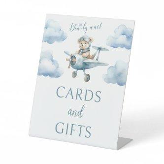 We can bearly wait plane baby shower cards gifts  pedestal sign