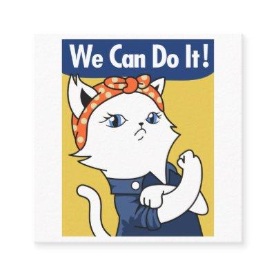 We Can Do It! White Cat Rosie the Riveter Square