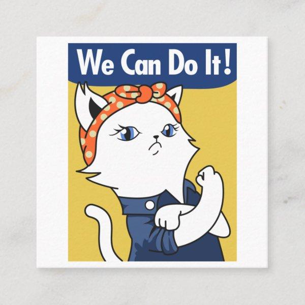 We Can Do It! White Cat Rosie the Riveter Square