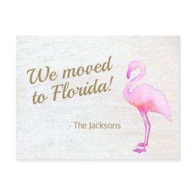 We Moved To Florida Flamingo Postcard