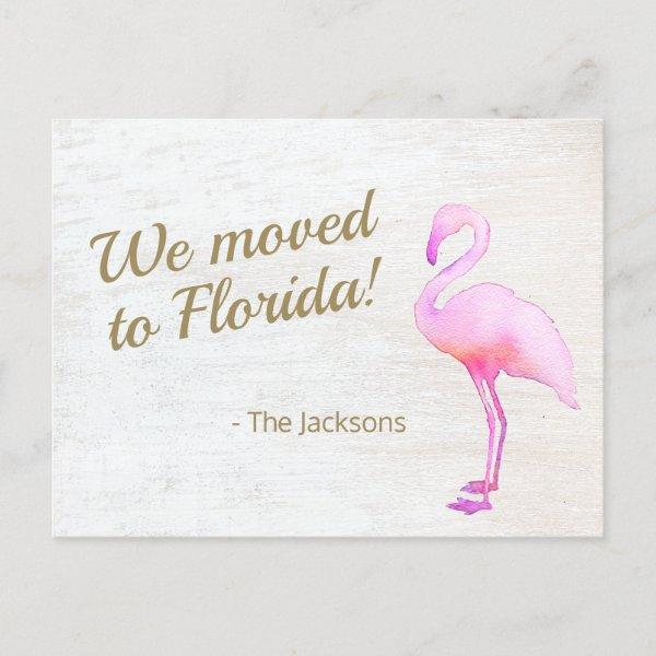We Moved To Florida Flamingo Postcard