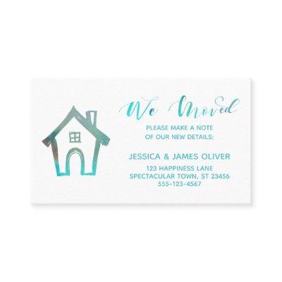 "We Moved" w/ Hand Drawn House Teal Watercolor