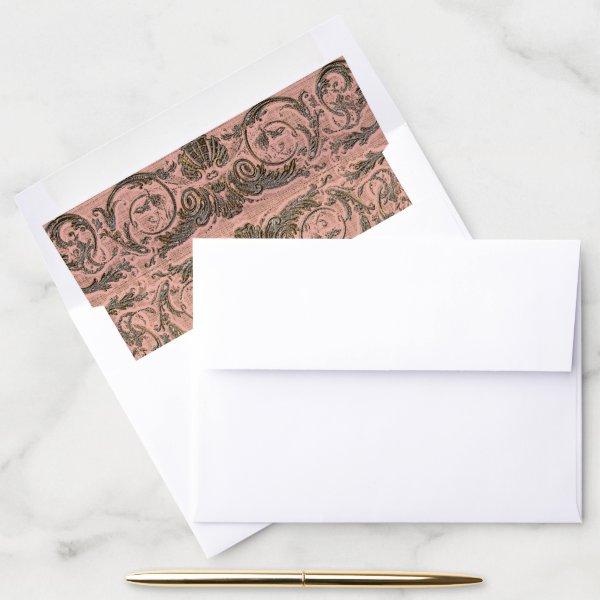 Wedding Vintage Rococo Scrollwork Blush Pink Gold Envelope Liner