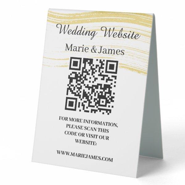 Wedding Website Add Name Site QR Code Minimalist T Table Tent Sign