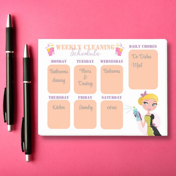 weekly cleaning schedule checklist stylish chic post-it notes