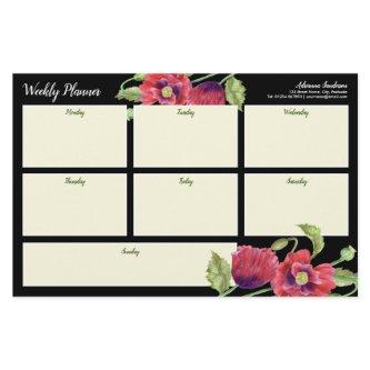 Weekly Planner Watercolor Red Poppies Black Statio Stationery