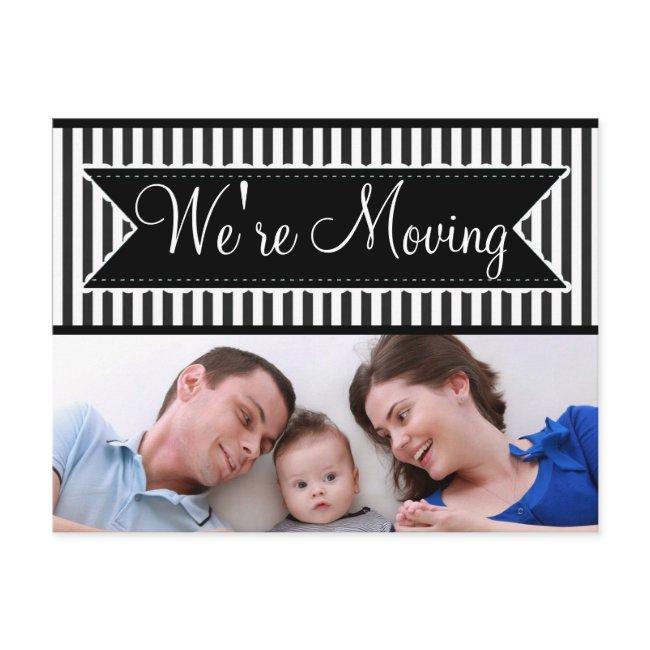 We're Moving Black Striped Notification Postcards