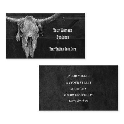 Western Country Black And White Cowboy Bull Skull