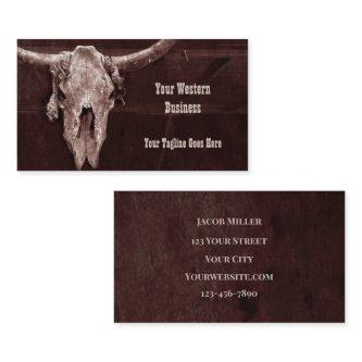 Western Country Brown Rustic Cowboy Bull Cow Skull