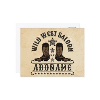 Western Cowboy Boots ADD NAME Sheriff Spurs Saloon Postcard