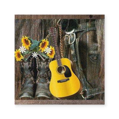 Western Horse Cowboy boots Guitar Sunflowers Square