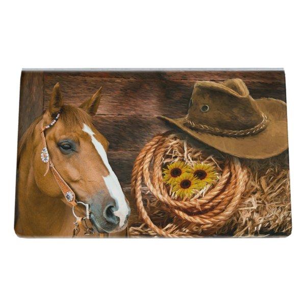 Western Horse Cowboy Hat Lasso Sunflowers  Desk  Holder