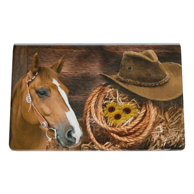 Western Horse Cowboy Hat Lasso Sunflowers Desk Holder