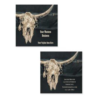 Western Rustic Beige Gray Country Bull Skull Square