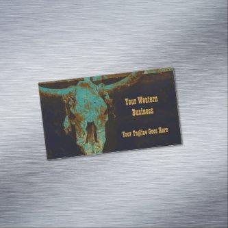 Western Teal Brown Gold Rustic Vintage Bull Skull  Magnet