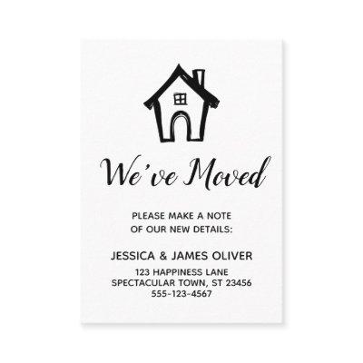 "We've Moved" Black and White Card w/ Little House