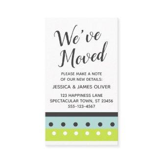 "We've Moved" Card in Lime, Blue and Dark Gray